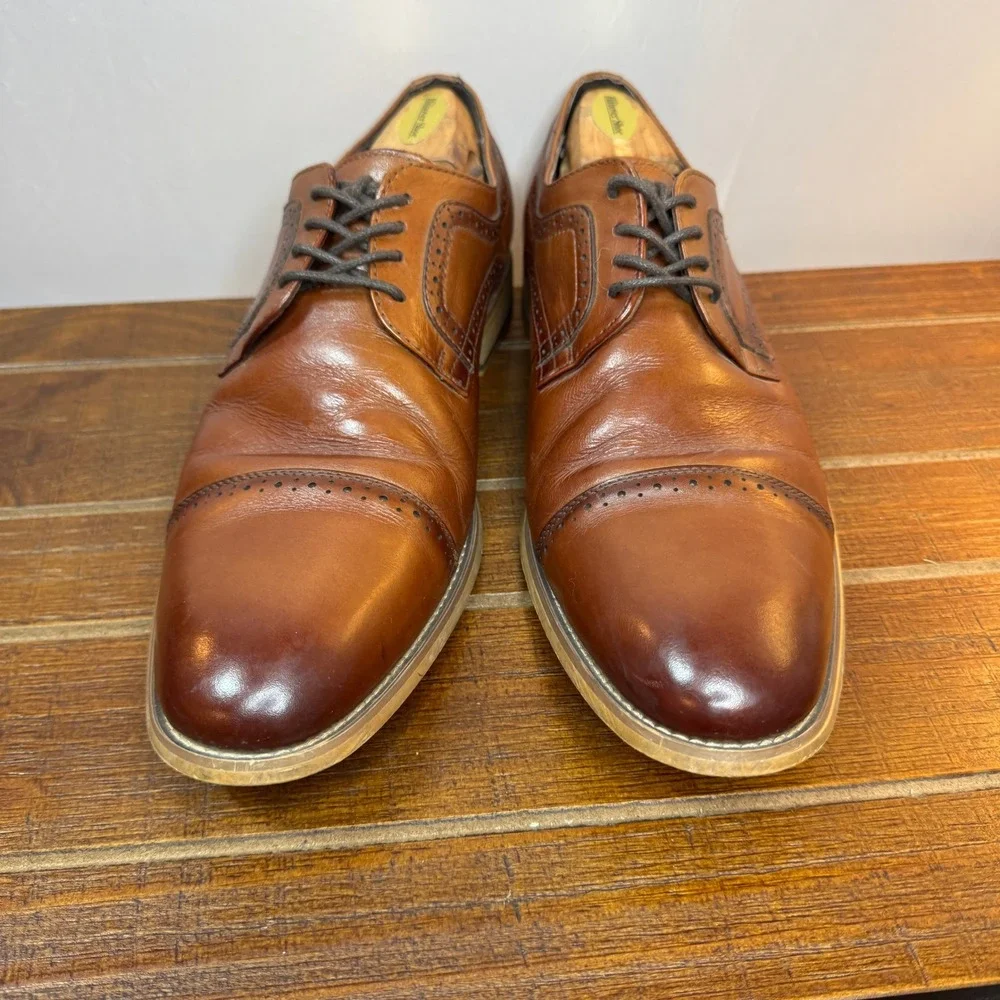Stacy Adams Mens Brown Leather Cap Toe‎ Oxford Dress Shoes Size 10 M